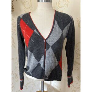 Lauren Hansen 100% Cashmere Argyle Cardigan Sweater Ladies Small